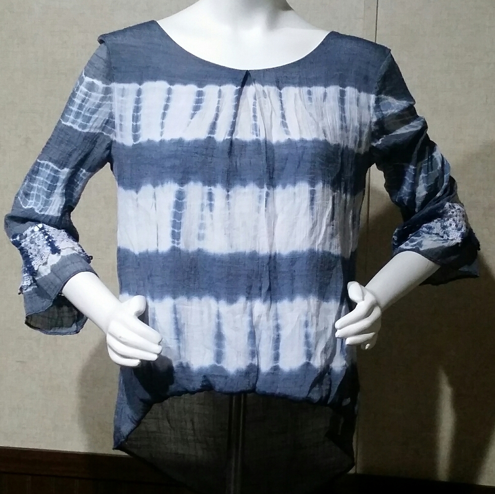 Tie-Dye Hi-Low Long Sleeve Top by By&By Size L
